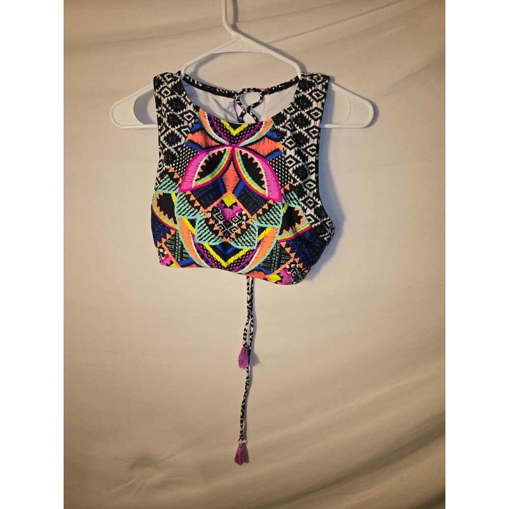 Graphic Abstract 80s Style Swimsuit Bikini Top Womens Size Large L Retro Style